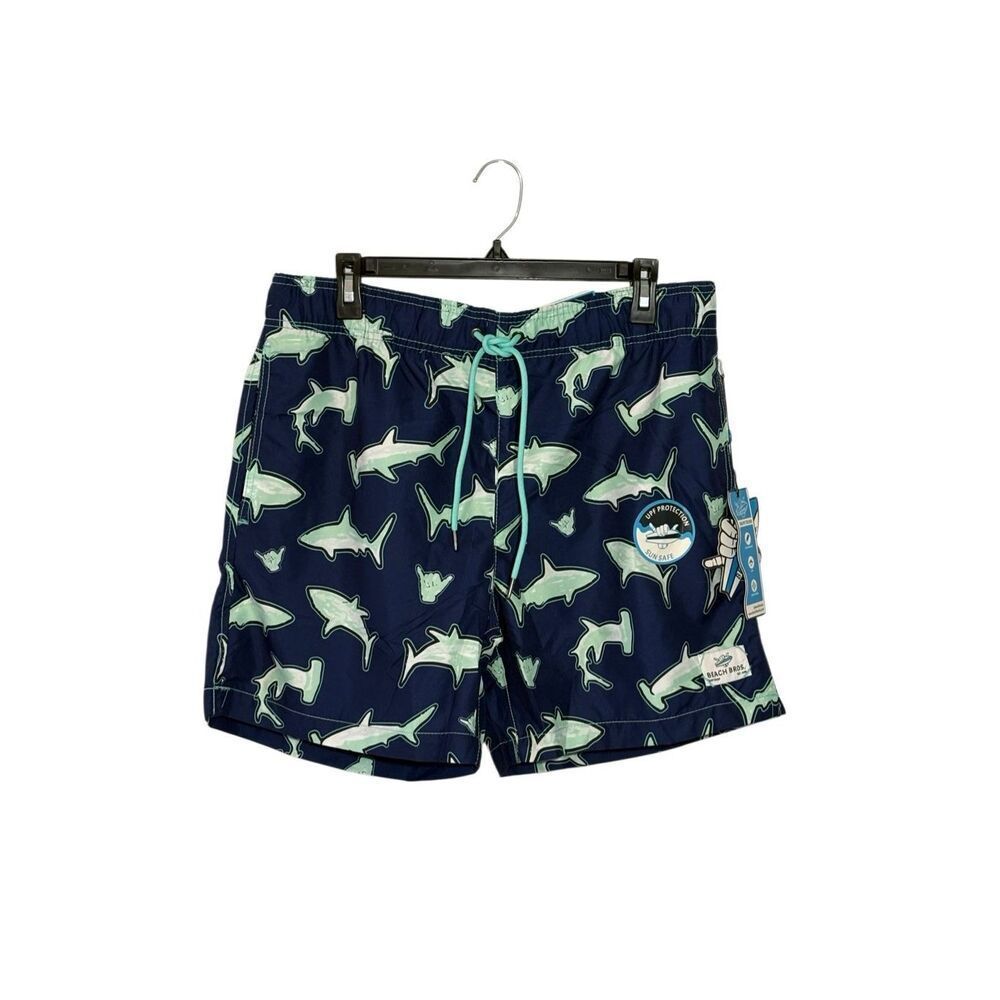 NWT Beach Bros “Scribble Shark” swim trunks in blue - XL